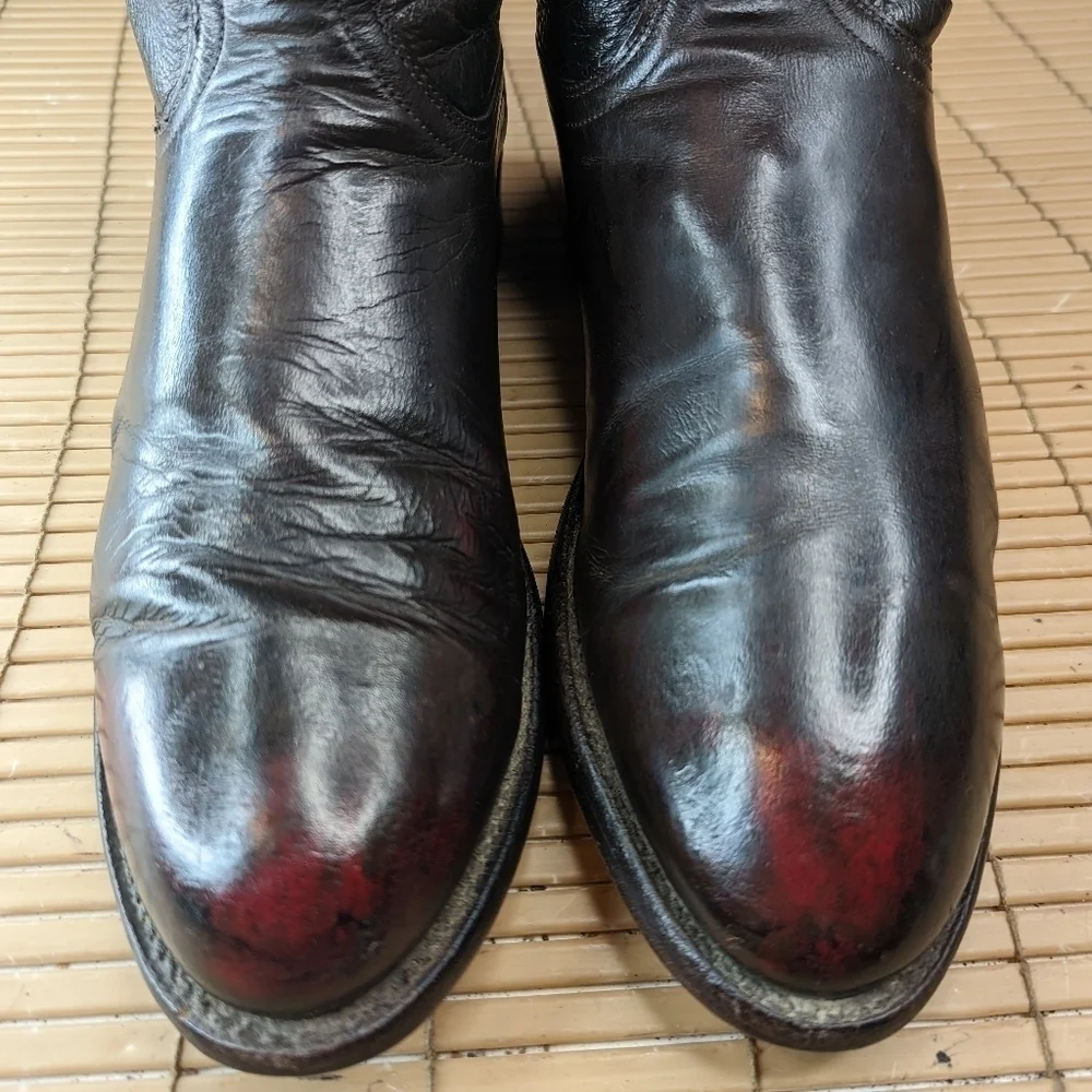Lucchese 2000 Classic Black Cherry/Burgundy Leather Cowboy Boots men's s…